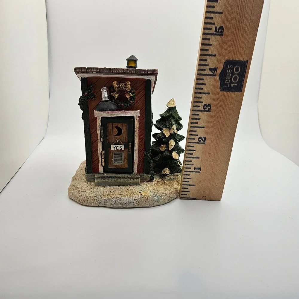Vintage Christmas Outhouse Scene Miniature‎ Figurine Old Man Reading Newspaper